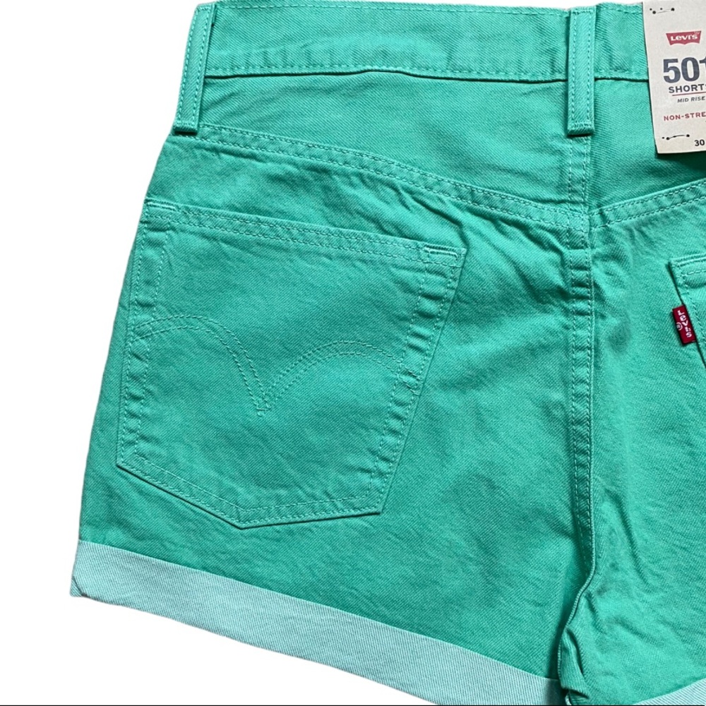 Levi’s 501 Cuff Shorts Mid Rise Green Waist 30 NWT - Picture 7 of 8